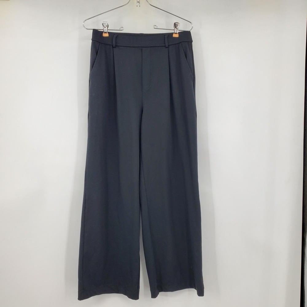 Halara Black Wide Leg High Waisted Pleated Dress Pants Medium Comfort Office